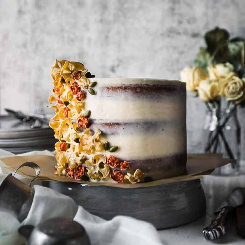 Carrot Spiced cake decorated with Carrot flowers