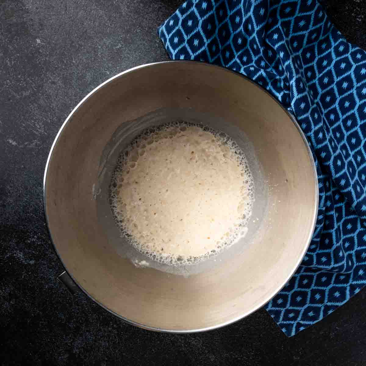 A frothy matured sponge after resting for 20 minutes.