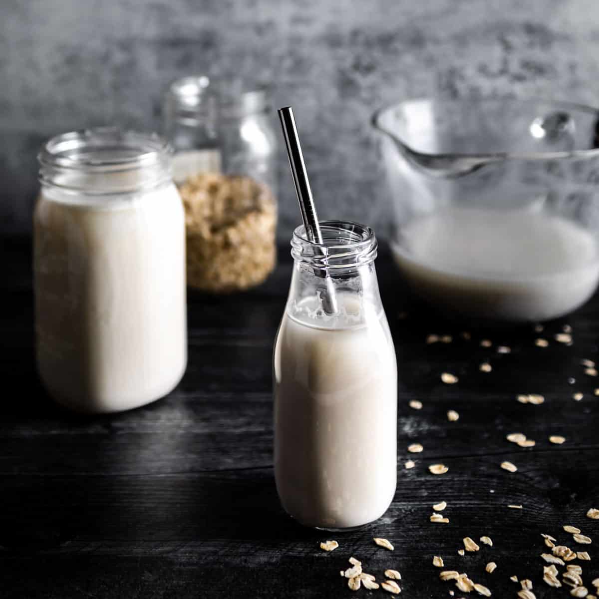 oat milk in a jar with straw