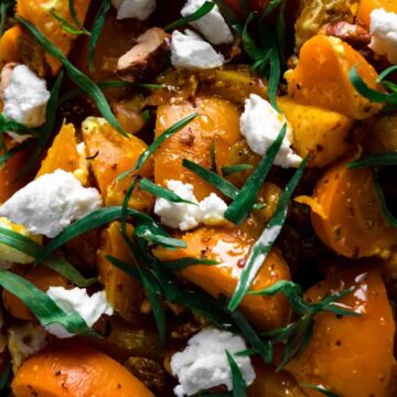 golden beet salad close up shot