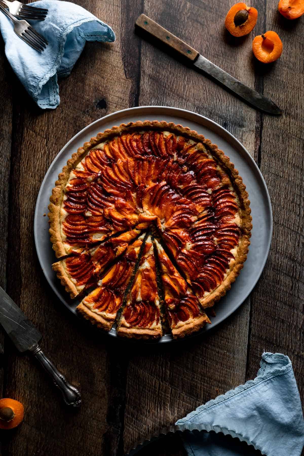 sliced apricot Frangipane Tart ready to be served