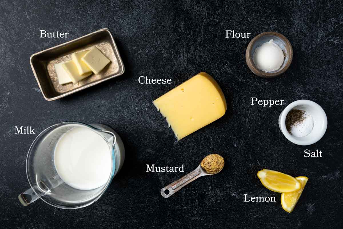 An image of the ingredients needed to make sauce mornay