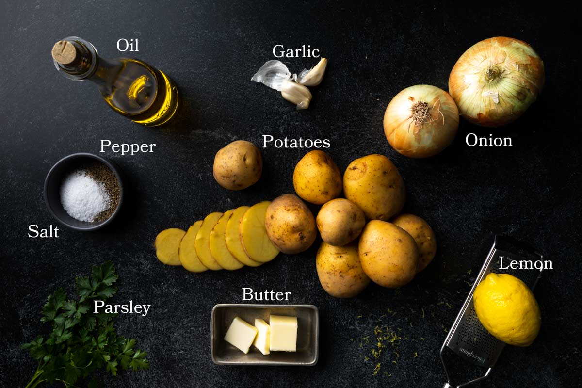 Image of ingredients needed to make Lyonnaise potatoes