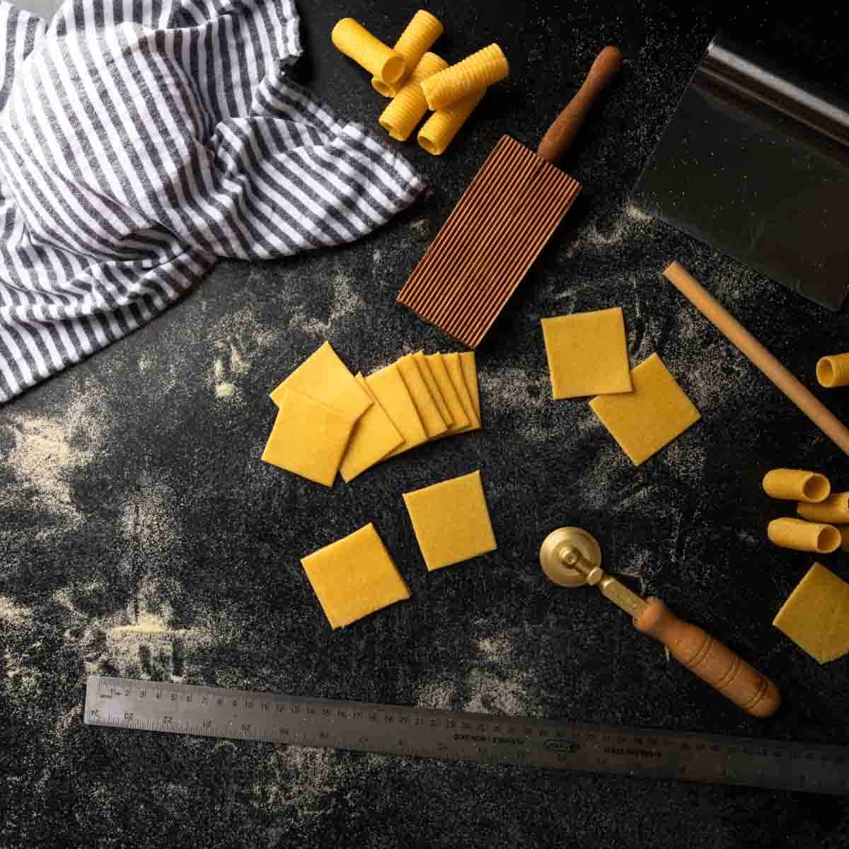 A pile of several pasta dough squares