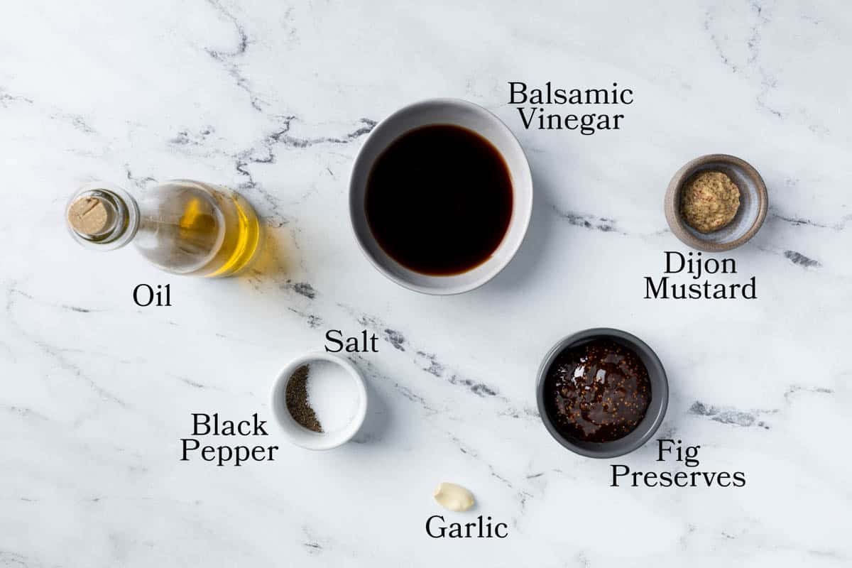A picture of ingredients needed for fog and balsamic vinaigrette