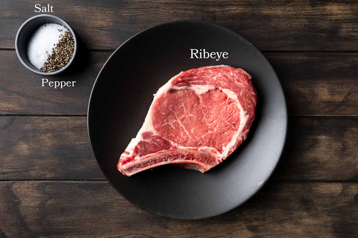 Ingredients for a grilled ribeye steak