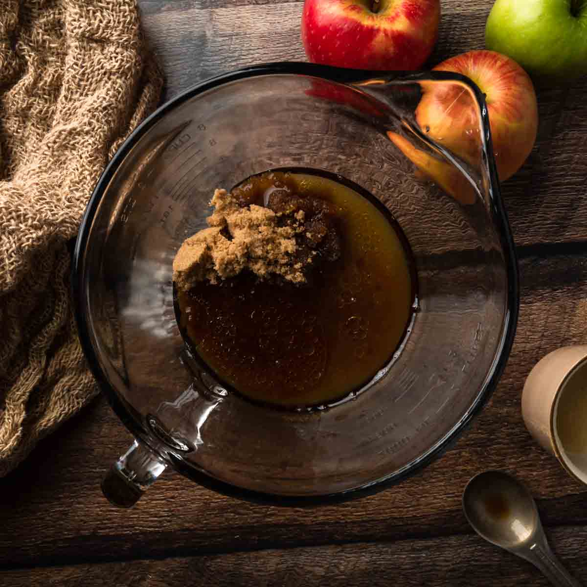 Combining the wet ingredients in a mixing bowl