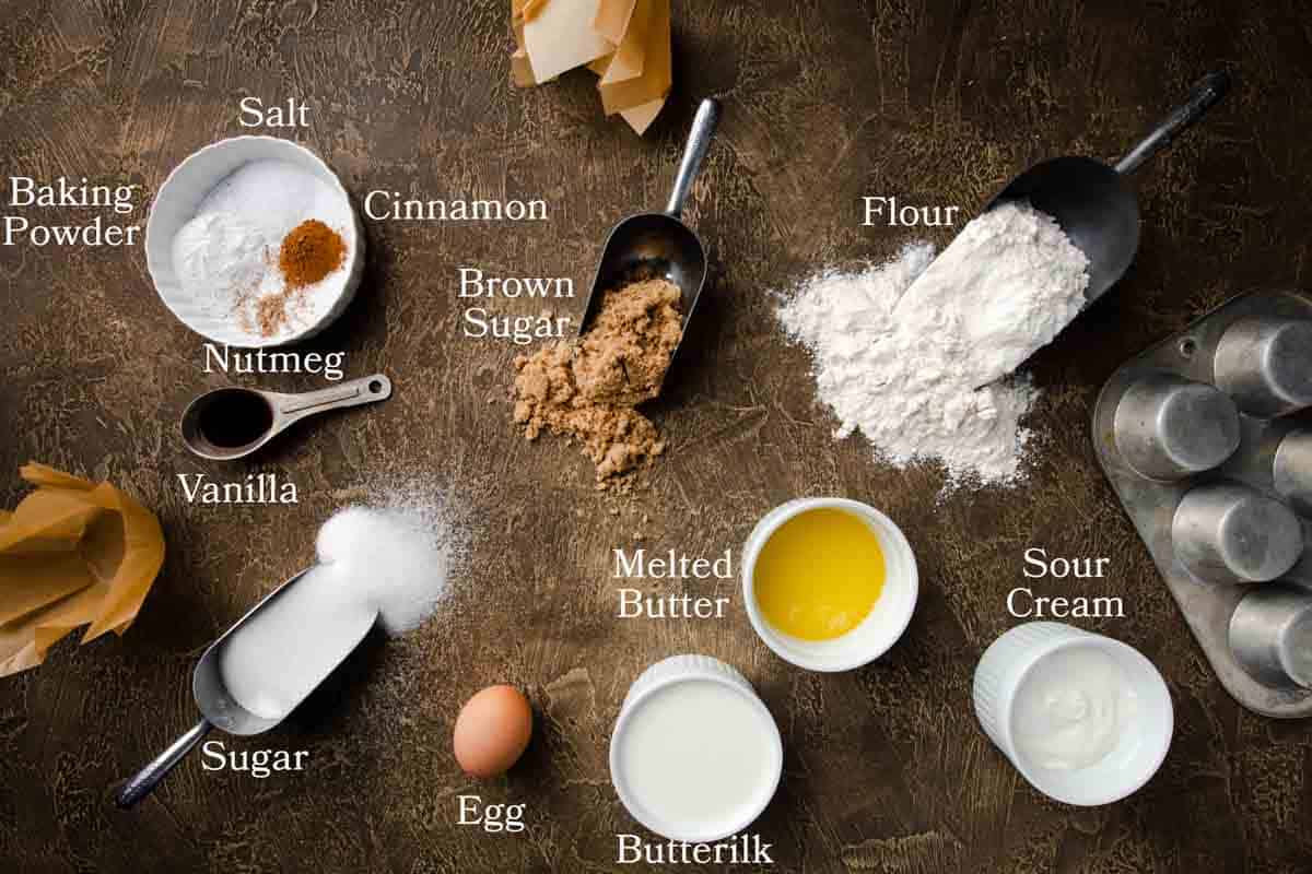 Ingredients for cinnamon streusel muffins