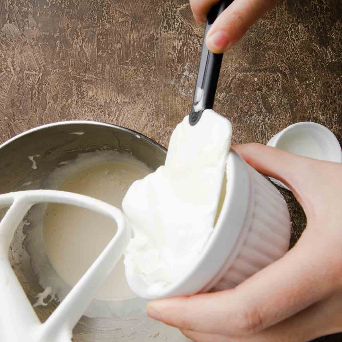 Adding sour cream and buttermilk into the stand mixer