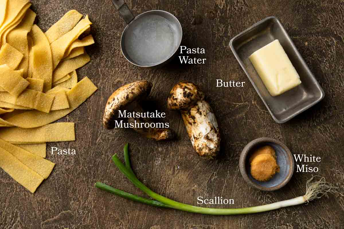Ingredients to make matutake pasta with miso butter