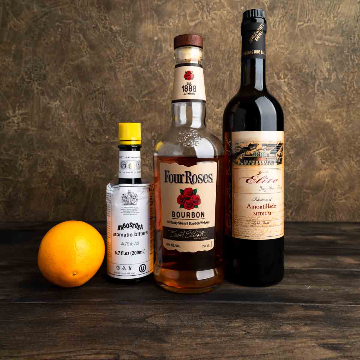 Ingredients for a sherry Manhattan cocktail