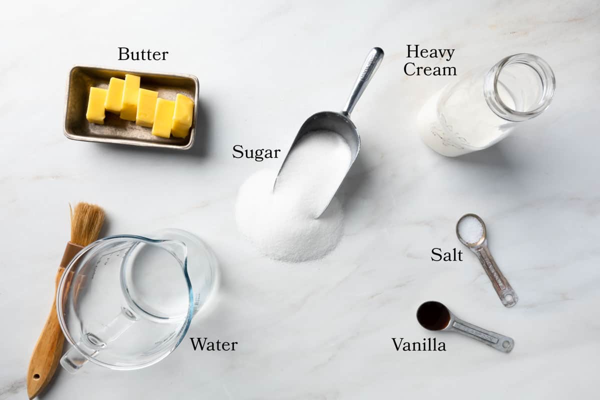 Ingredients for homemade caramel sauce