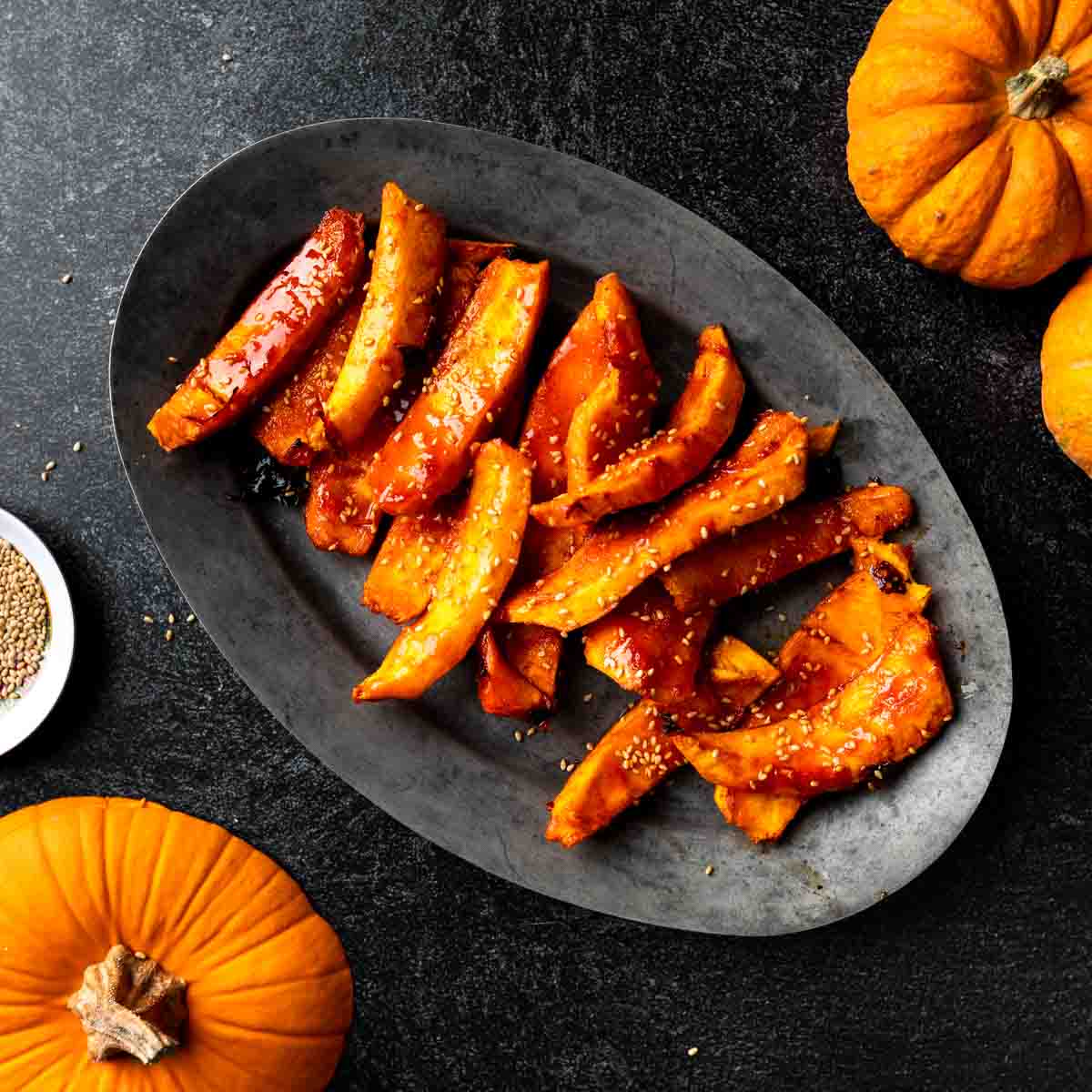 Korean Style Roasted Pumpkin Wedges with Maple Syrup