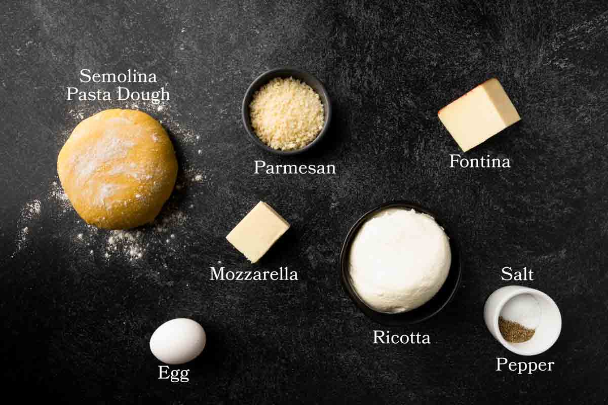 Ingredients needed to make homemade cheese ravioli.