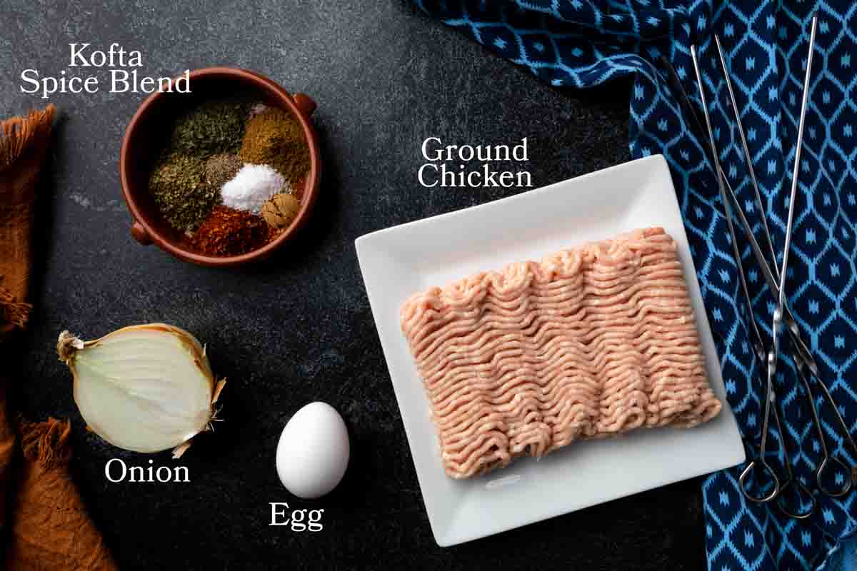 Ingredients for chicken kofta kebabs.