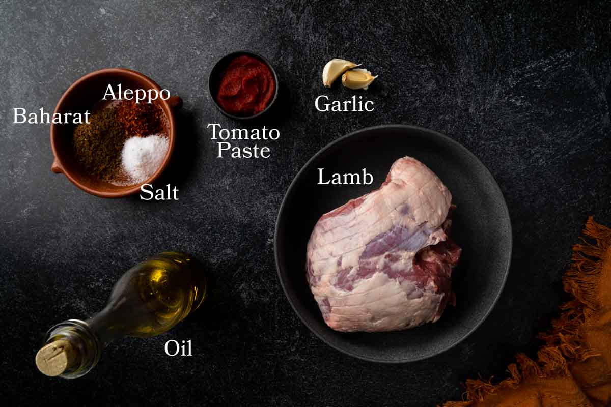 Ingredients needed for Turkish lamb skewers.