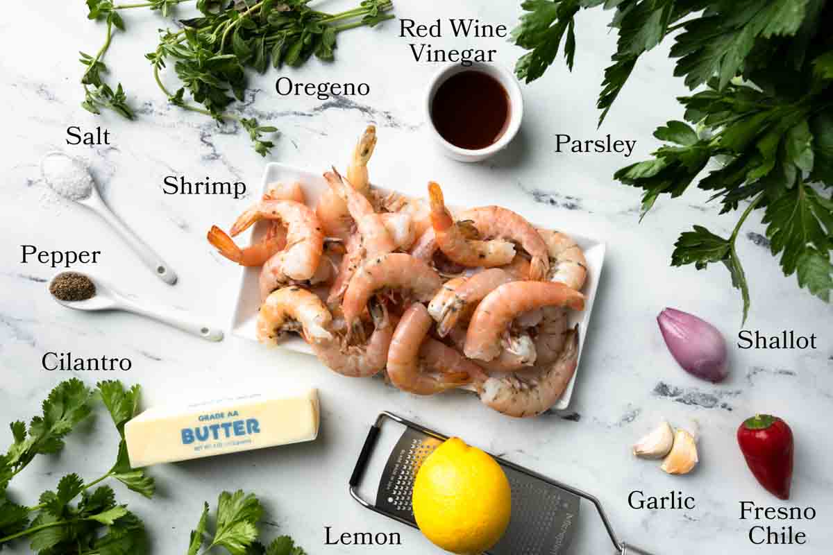 Ingredients needed for chimichurri shrimp.