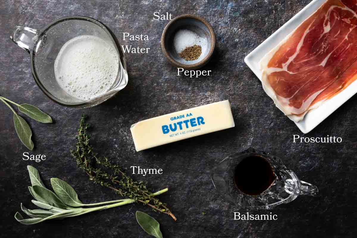 Ingredients for brown butter balsamic sauce. 