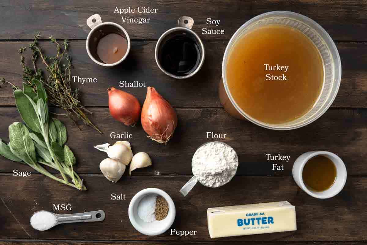 Ingredients for homemade turkey gravy without turkey drippings.